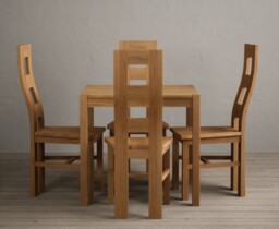 York 80cm Solid Oak Dining Table with 4 Blue Natural Chairs