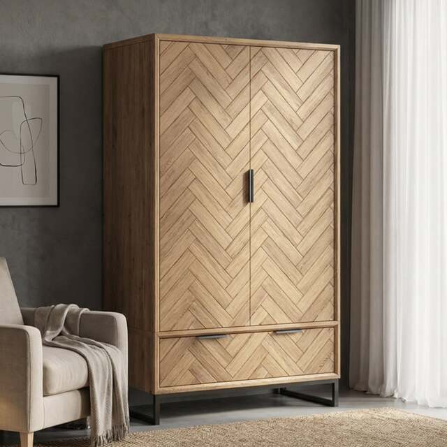 Herringbone Solid Oak Double Wardrobe