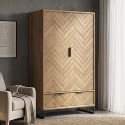 Herringbone Solid Oak Double Wardrobe