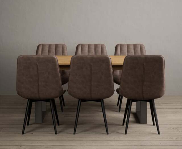 Parker 160cm Solid Oak Dining Table with 6 Brown Larson Chairs