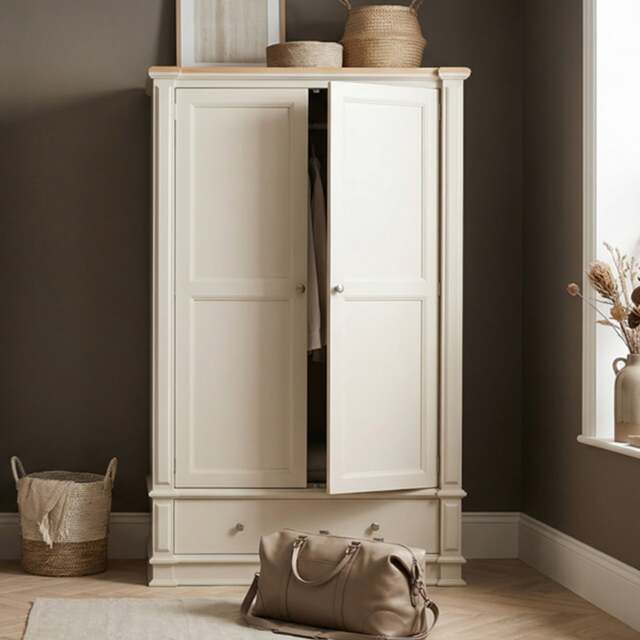 Lawson Oak and Soft White Painted Double Wardrobe