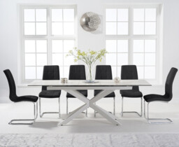 Extending Boston 180cm White Ceramic Dining Table with 10 Black Vigo Chairs