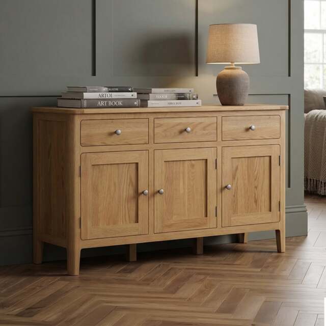 Large Solid Oak Sideboard with Cupboards