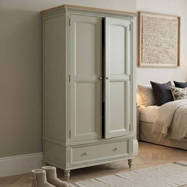 Francis Oak and Soft Green Painted Double Wardrobe