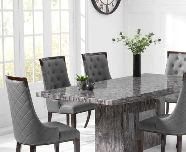 Crema 160cm Grey Marble Dining Table with 4 Grey Francesca Chairs