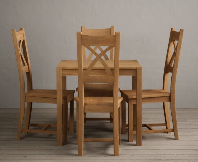York 80cm Solid Oak Dining Table with 4 Linen Natural Solid Oak Chairs