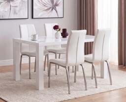Seattle 160cm White High Gloss Dining Table with 4 White Marco Chairs