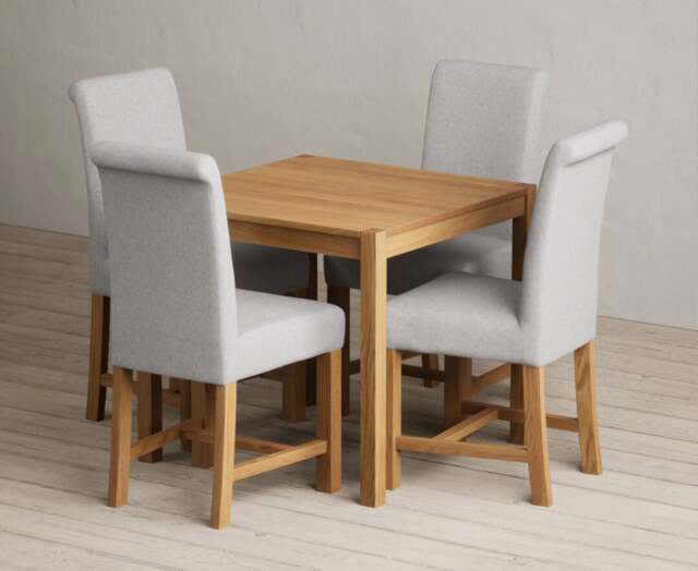 York 80cm Solid Oak Dining Table with 2 Grey Braced Chairs