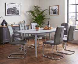 Extending Veneti Light Grey High Gloss Dining Table with 6 Grey Vigo Chairs