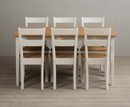 Kendal 150cm Solid Oak and Cream Painted Dining Table with 8 Blue Kendal Chairs