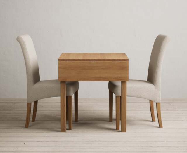 Extending York 70cm Solid Oak Drop Leaf Dining Table with 2 Natural Scroll Back Chairs