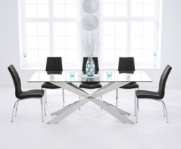Canova 200cm Glass Dining Table with 6 Black Marco Chairs