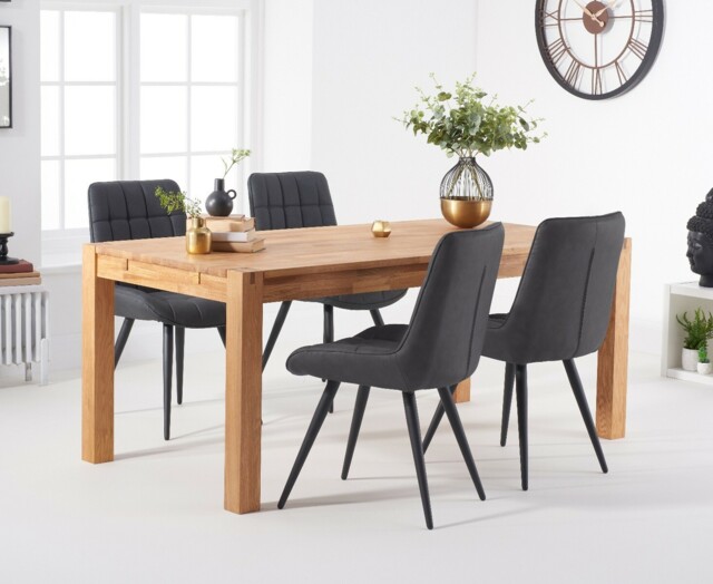 Thetford 150cm Oak Dining Table with Thetford 45cm Oak Extensions with 10 Brown Larson Chairs