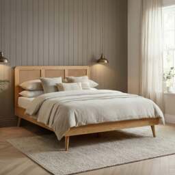 Oak Rattan Double Bed