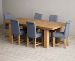 Extending Callington 230cm Oak Dining Table with 6 Blue Braced Chairs