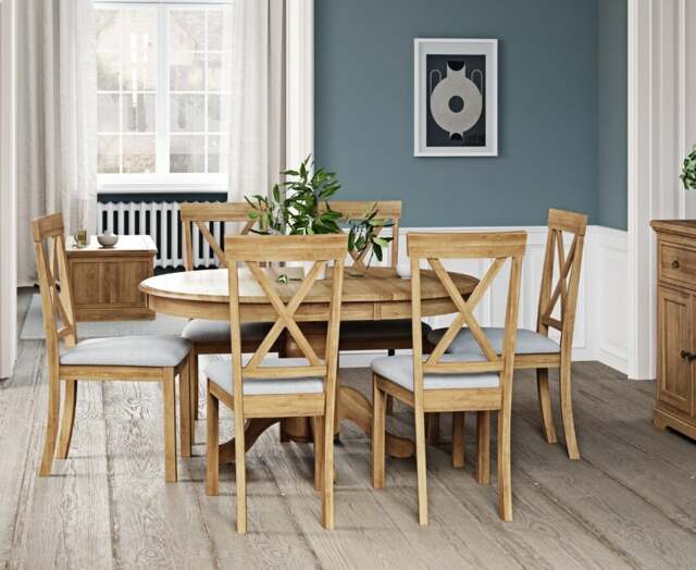 Extending Hertford 100cm - 130cm Solid Oak Pedestal Dining Table with 4 Charcoal Grey Hertford Chairs