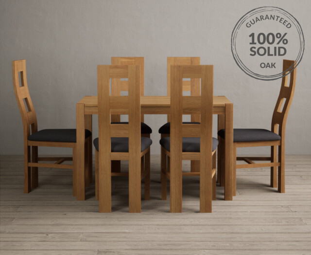 York 120cm Solid Oak Dining Table with 4 Charcoal Grey Natural Chairs