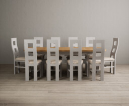 Extending Olympia 180cm Oak and Soft White Painted Dining Table with 10 Linen Painted Chairs