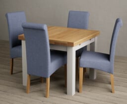 Extending Buxton 90cm Oak and Soft White Painted Dining Table with 4 Grey  Chairs