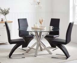 Rodin Round Glass Dining Table with 4 Black Aldo Chairs