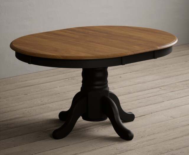 Extending Hertford 100cm - 130cm Oak and Black Painted Pedestal Dining Table