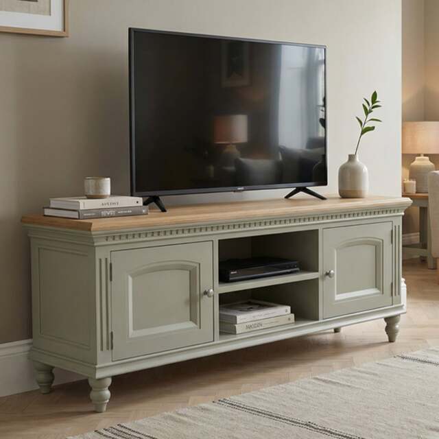 Francis Oak and Soft Green Painted Large TV Cabinet
