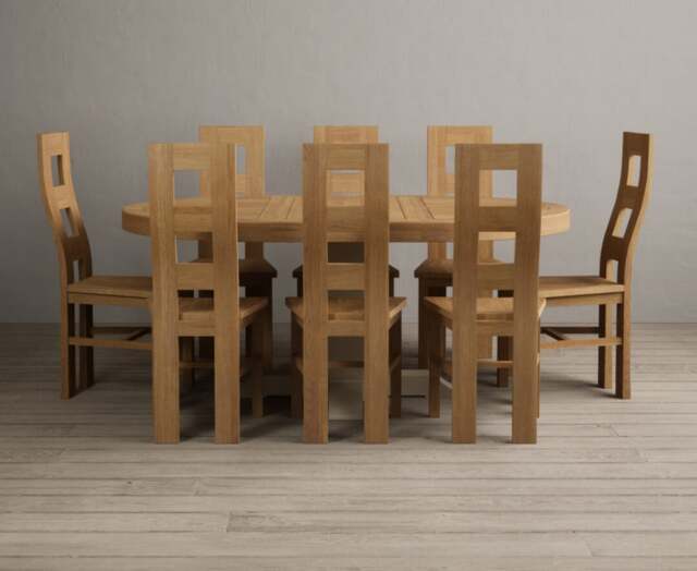 Extending Helmsley Oak and Cream Painted Pedestal Dining Table with 8 Oak Natural Chairs