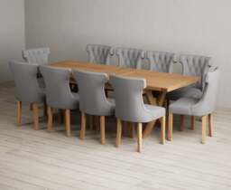 Extending Buckley 200cm Solid Oak Dining Table with 10 Grey Clara Chairs