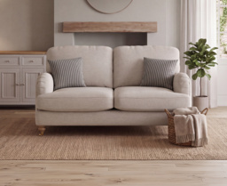 Chilworth Natural Fabric 2 Seater Sofa with Navy Cushions
