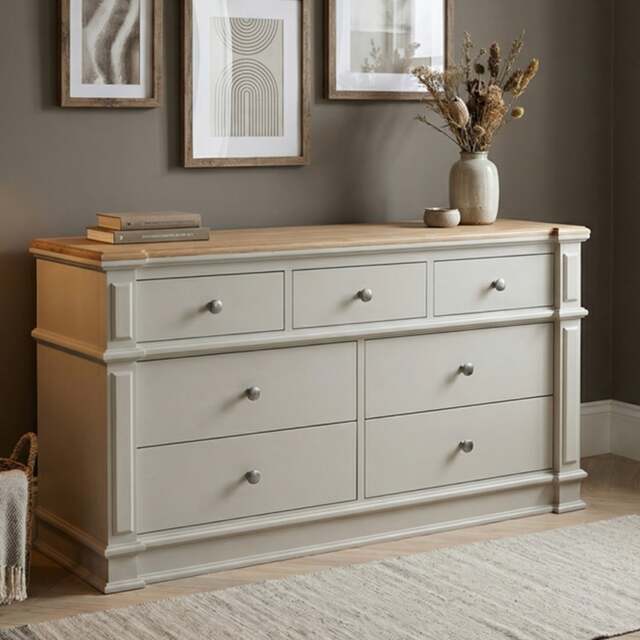 Lawson Oak and Soft White Painted Wide Chest Of Drawers