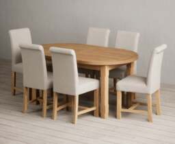 Extending Caversham Oak Oval Dining Table with 6 Natural Braced Chairs