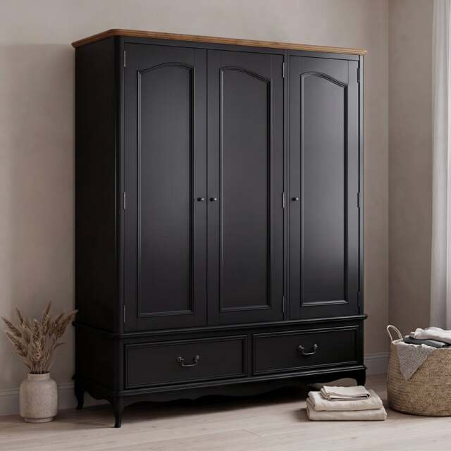 Chateau Noir Oak and Black Painted Triple Wardrobe