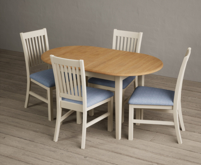 Extending Warwick Oak and Cream Painted Dining Table with 4 Brown Warwick Chairs