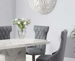 Belle 160cm White Marble Dining Table with 8 Grey Sophia Chairs