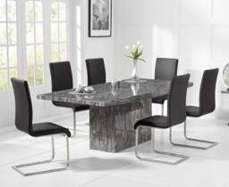 Crema 220cm Grey Marble Dining Table with 6 Black Austin Chairs