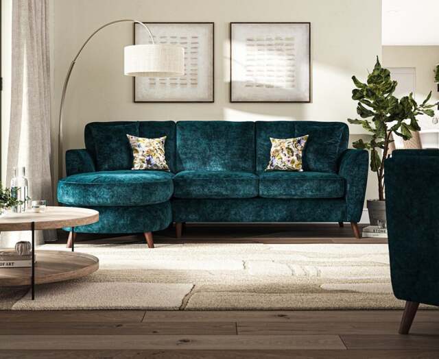 Naples Teal Velvet Left Hand Facing Chaise Sofa