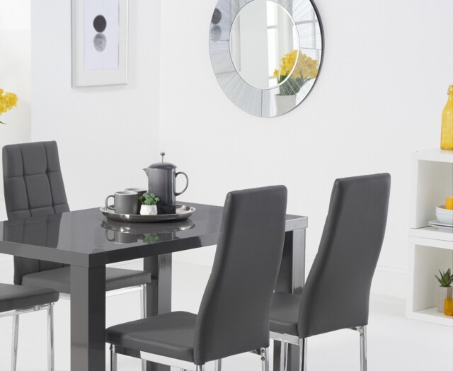 Atlanta 120cm Dark Grey High Gloss Dining Table with 4 Grey Angelo Chairs