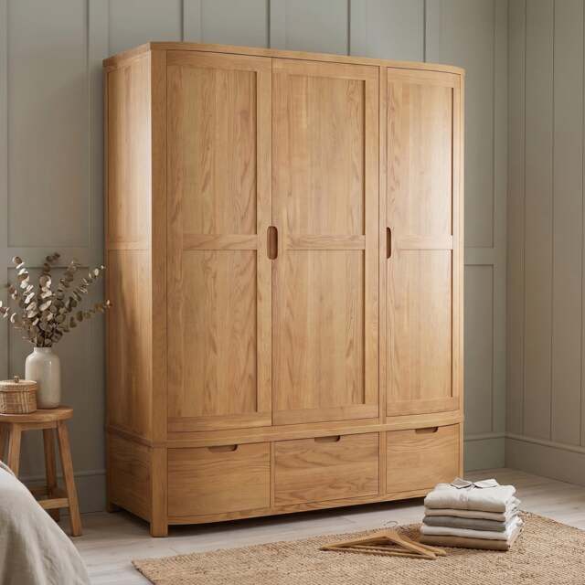 Somerton Curved Solid Oak Triple Wardrobe
