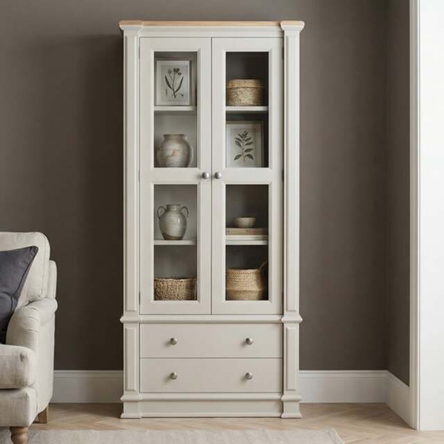 Lawson Oak and Soft White Painted Glazed Display Cabinet