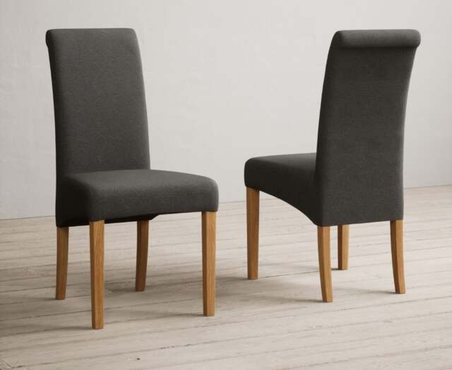 Extending York 70cm Solid Oak Drop Leaf Dining Table with 4 Charcoal Grey Scroll Back Chairs