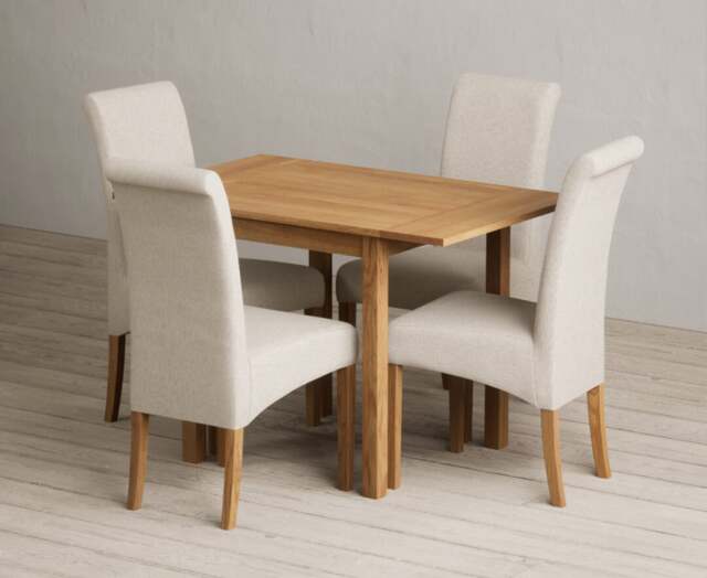Extending York 70cm Solid Oak Drop Leaf Dining Table with 4 Charcoal Grey Scroll Back Chairs