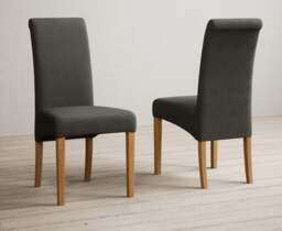 Extending York 70cm Solid Oak Drop Leaf Dining Table with 4 Charcoal Grey Scroll Back Chairs