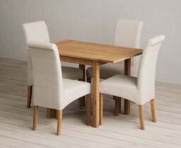 Extending York 70cm Solid Oak Drop Leaf Dining Table with 4 Charcoal Grey Scroll Back Chairs