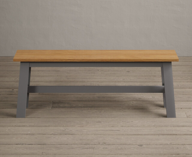 Kendal Large Solid Oak and Light Grey Painted Bench