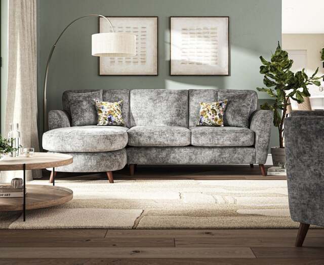 Naples Grey Velvet Left Hand Facing Chaise Sofa