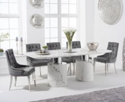 Antonio 220cm White Marble Table with 10 Grey Sienna Chairs