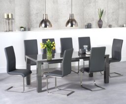 Seattle 200cm Dark Grey High Gloss Dining Table with 10 Black Austin Chairs