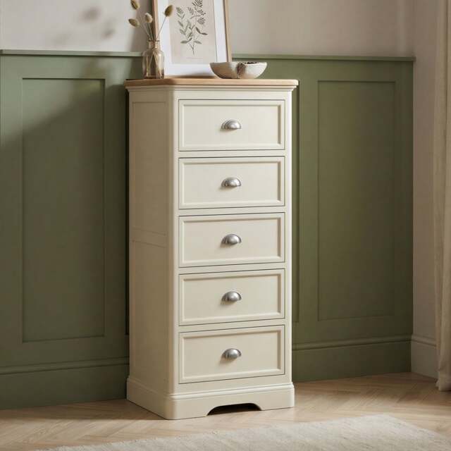 Madley Oak and Cream Painted 5 Drawer Tallboy