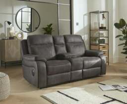 Hanson Graphite Fabric 2 Seater Recliner Sofa with Media Console