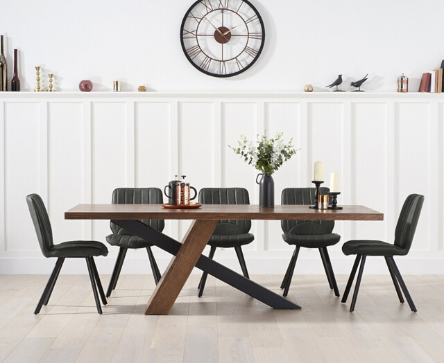 Michigan 180cm Black Leg Industrial Dining Table with 6 Grey Hendrick Chairs